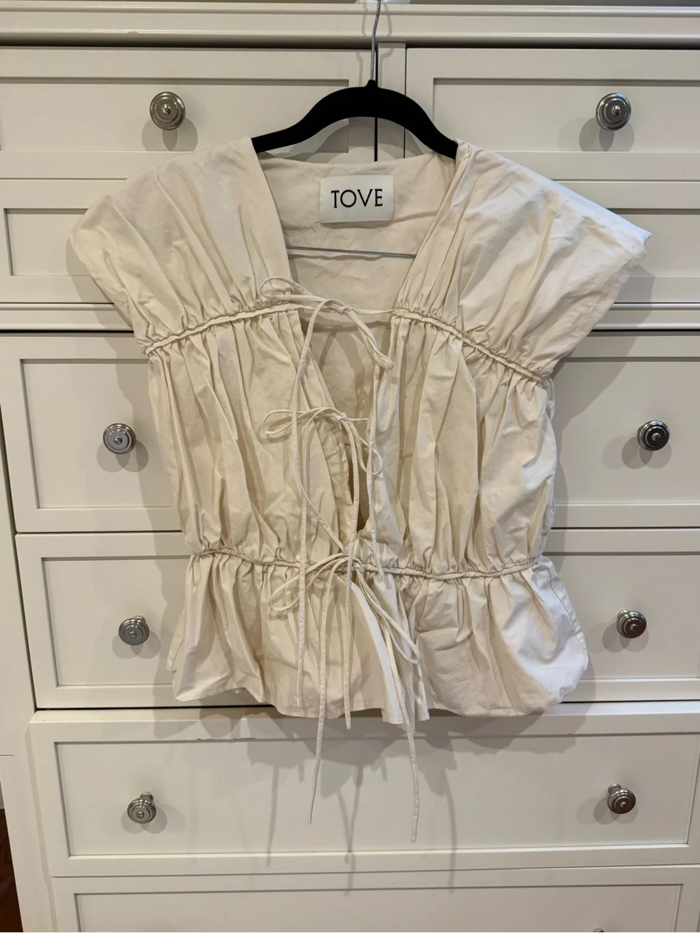 NWOT TOVE Cream Tie Peplum Cotton Top Small/34 - Picture 1 of 3